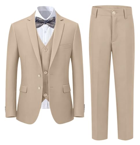 Image of Boys' Formal Suit 5 Piece Slim Fit Suits for Boy Kids Tuxedo Toddler Wedding Ring Bearer Outfit Teen Communion Dress