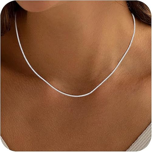 ASHINE 925 Sterling Silver Box Chain Necklace for Women, 1mm 0.8mm Italian Chains, Dainty & Sturdy Necklace with Silver Polishing Cloth Available in 16-36 Inch2