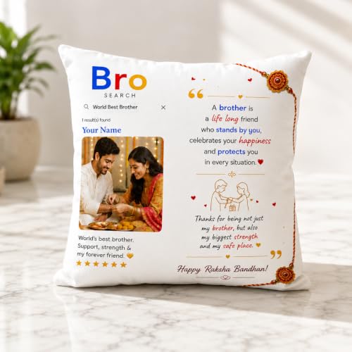 Image of Personalized Photo Pillow 12x12 Inch Cushion with Cover & Filler - Custom Gift for Birthday, Anniversary, Couple, Girlfriend, Boyfriend, Husband, Wife, Friends. (RakhiPilow-06)