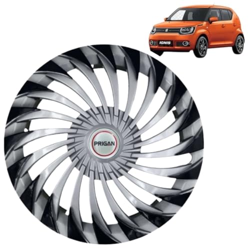 Image of PRIGAN Wheel Cover for IGNIS 15 Inch Silver Black Wheel Cap (Available in 15 Inch) (Set of 4 Pcs) (Press Fitting) Model- Swing DC-15