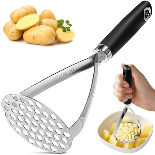 Kartoffelstampfer Edelstahl - Hochbelastbar & Lebensmittelecht, Mit Soft-Griff, Stampfer Küche Kartoffelpresse Spülmaschinengeeignet Für Kartoffelpüree, Gemüse, Obst, Babybrei, Marmelade Und Mehr