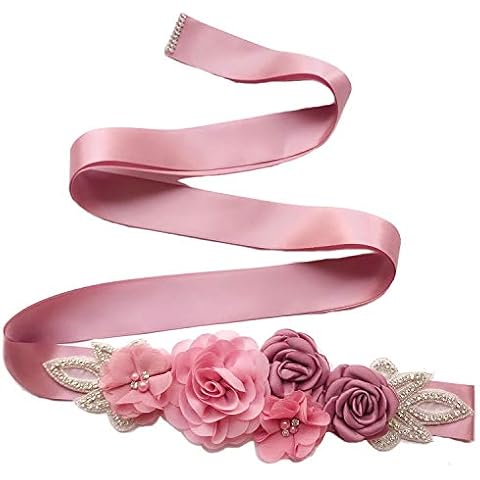 Lauthen.S Satin Sash Belt with Flowers Cover
