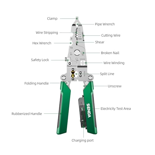Image of 18 in 1 Foldable Wire Stripper with Electricity Measurement Function & Dual Alarms Multifunctional Professional Electrician's Pliers Cable Stripping Pliers for Cutting, Stripping and Crimping Tool