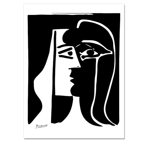 Pablo Picasso Paintings - Póster de The Kiss - Lienzo decorativo para pared en blanco y negro, minimalista, abstracto, moderno, decoración del hogar, póster sin marco (El beso, 30 x 40 cm)