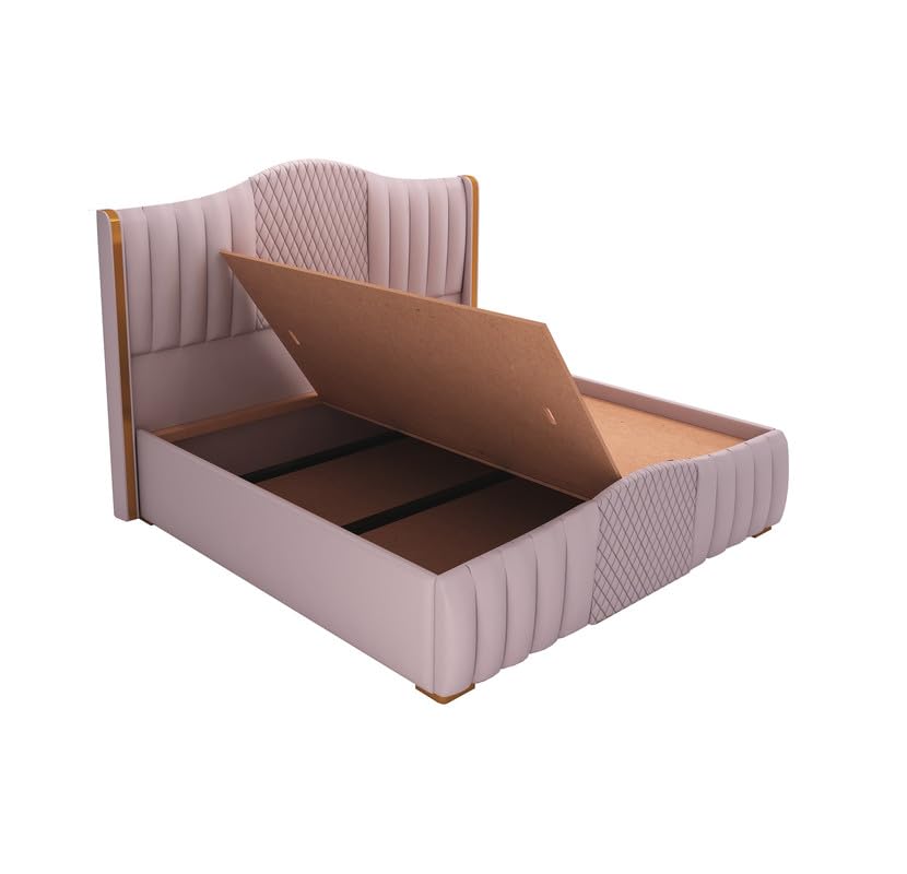 Image of MAMTA DECORATION Solid Wood King Size Bed for Bedroom with Box Storage | Premium Velvet Upholstery Double Bed with Tufted Headboard | Modern Palang Cot Bed for Home, Hotels & Guest Room | Light Purple