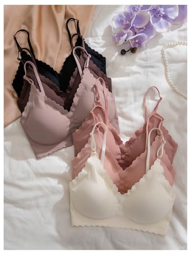 Women's 6 Pieces Bra Scallop Seamless Padded Comfy Wireless Bralettes Cami Tops4