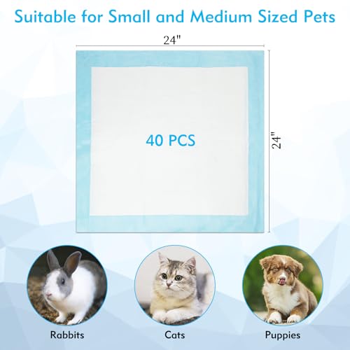 Image of Fhiny 40 PCS Rabbit Pee Pads 24 inch x 24 inch Thicken Bunny Pee Pads Disposable Super Absorbent and Leak-Proof Potty Pad for Puppy Cats Guinea Pigs Chinchillas and Other Small Animals