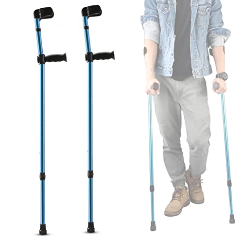 Muleta de Antebrazo de Aluminio (2 Unidades), Muletas Plegables para Caminar con Pies de Goma Antideslizantes y Bolsa de Almacenamiento, Muleta de Codo Ajustable para Mayores y Adultos (Azul)
