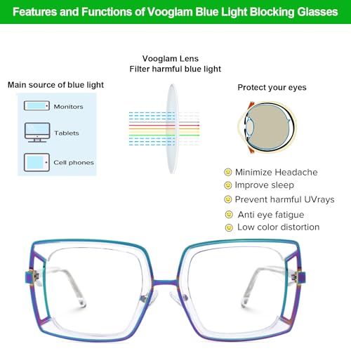 Image of VOOGLAM Oversize Square Blue Light Blocking Glasses for Women Men Anti Eyestrain Dry Eyes Eyewear Electelm