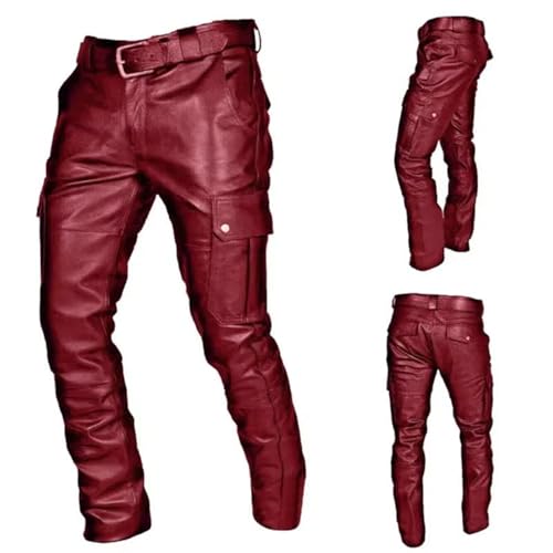 Men's Loose Fit Faux Leather Pants Multi Pocket Biker Trousers Casual Motorcycle Daily Wear Plus Size Pants2