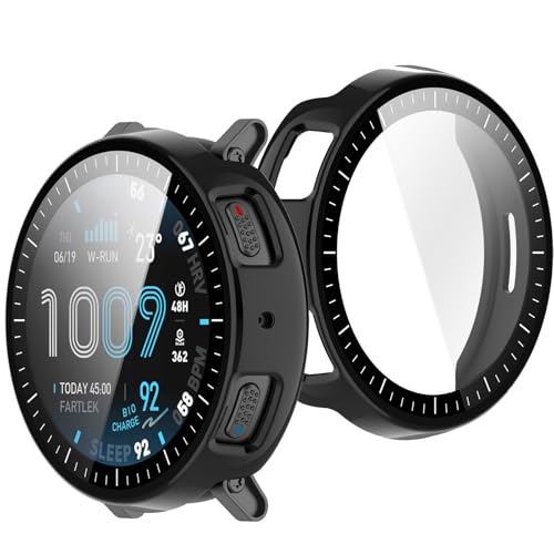UIUIKA For Amazfit Active Max �J�o�[ Amazfit Active Max 48mm �ی�P�[�X �Z�b�g �����K���X�t�B����+���ϏՌ�PC�t���[�� �����E�Ռ��E�X�N���b�`�h�~ ���˒ጸ �w��h�~ �y�ʃX�����݌v(�u���b�N)