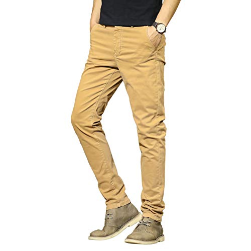 Gmardar 綿の贅沢 上品 ストレッチ チノパン メンズ ロング シンプル コットン ゆったり シルエット レギュラー フルーシーズン 伸びる 美脚 無地 綿 ズボン ボトムス カジュアル アンクル パンツ テーパードパンツ ストレートパンツ (38 カーキ)
