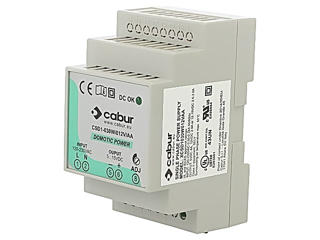 XCSD1030W012VAA Alimentation à impulsions pour le rail DIN 30W 12VDC Cabur