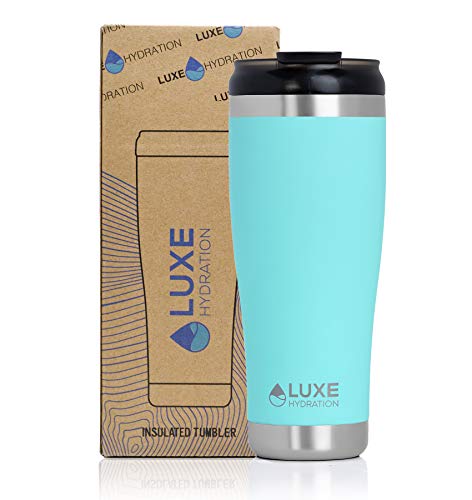 Luxe Hydration 20oz Triple-Wall Vacuum Insulated Tumbler - Thermal Travel Coffee Tea Water Mug - Soft Touch Exterior 188 Stainless Steel Spill Proof Screw-On Lid with Strap Handle Beach Glass