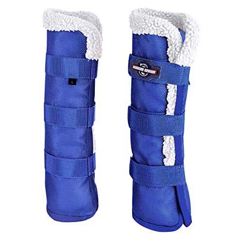 Image of Harrison Howard Horse Fly Boots Summer Protection with Fleece Trim to Eliminate Rubbing Comfortable and Ventilating Mesh Leg Guards Sold in Pair Deep Blue L