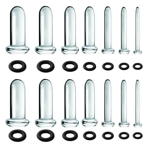 TRESSON Glass Ear Gauges Stretching Kit 7Pairs/14Pcs Comfy Pain-free Glass Ear Expander Full Size Ear Gauges Tunnels Plugs Transparent glass Pierced Ear Lobe Stretching Kits Cover