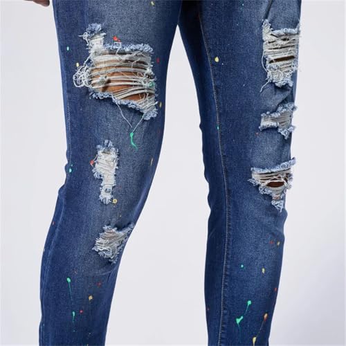 Men's Perforated Slim Fit Elastic Casual Versatile Street Tight Jeans4