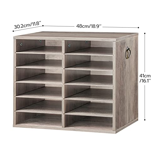HOOBRO Literature Organizers, 12 Compartments Office Mailbox with Adjustable Shelves, Wood Countertop Literature Sorter for Office, Home, Classroom, Mailrooms Organization Greige BG12WF01 - Image 2