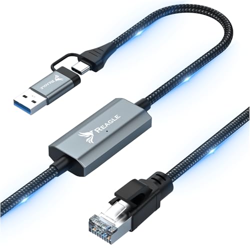 REAGLE 2M Ethernet USB C USB A a RJ45 Cable de red LAN para ordenador portátil de alta velocidad 2,5 Gbps, compatible con PC, MacBook, iPhone, Windows, MacOS, Linux