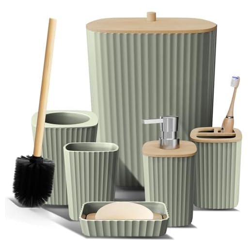 Clara Clark Bathroom Set - Sage Green Bathroom Accessories Set, 6PC Bathroom Accessory Set, Bathroom Sets with Toilet Brush, Trash Can & Soap Dispenser