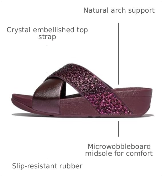 Image of FitFlop Womens Lulu Crystal-Mix Metallic Cross Slides All Black Sandal