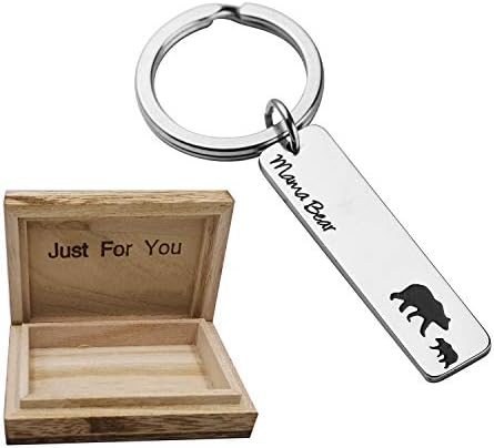 SANNYRA Mama Bear Inspirational Gifts Keychain Stainless Steel Pendant Keychain Key Ring Birthday Gifts for Women