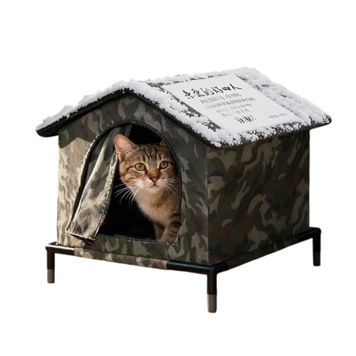 Caseta para gatos de exterior aislada – Material de tela Oxford | Refugio para gatos de exterior con impermeable | Caseta climatizada para gatos para porche, garaje, patio y protección para animales