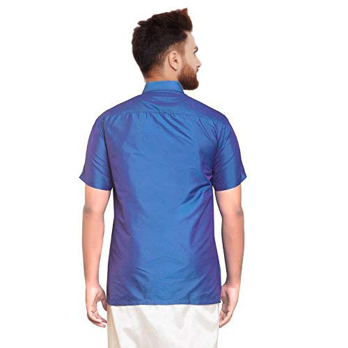 Image of SJS-Men's Half Sleeve Solid Art Silk Shirt