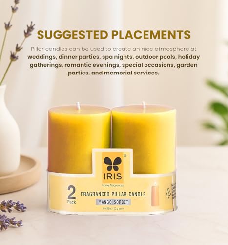 Image of IRIS Wax Homefragrances Pack of 2, Fragrance Pillar Candles- 120G Each- 2 inchX 3 inch (Mango Sorbet)