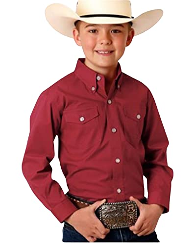 BOYS LONG SLEEVE BUTTON STRETCH POPLIN RED WESTERN SHIRT