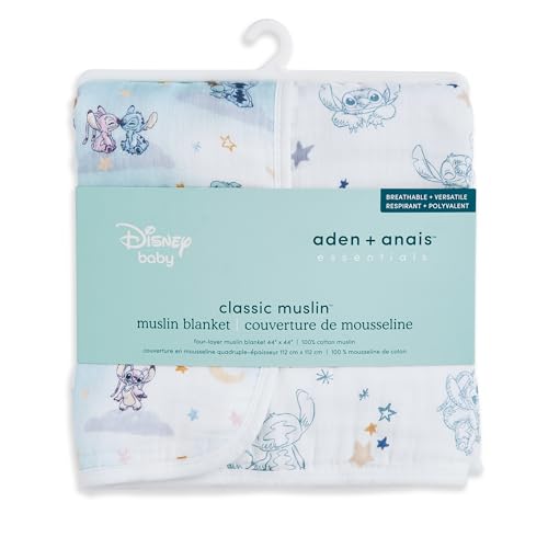 Image of aden + anais Essentials Cotton Muslin Disney Dream Blanket, Perfect for Babies, Infants and Toddlers, Crib Blanket, Nursery Essential, Lilo & Stitch