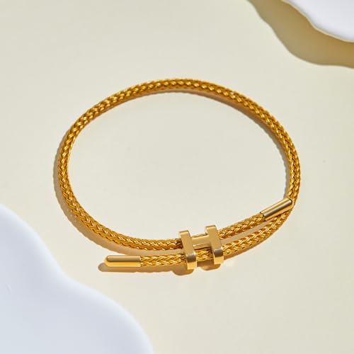 Image of AIMADE Bracelets for Women Adjustable Charm Bracelet, 18k Gold-plated Buckle Design Titanium Steel Wire Rope Women's Gift Jewelry