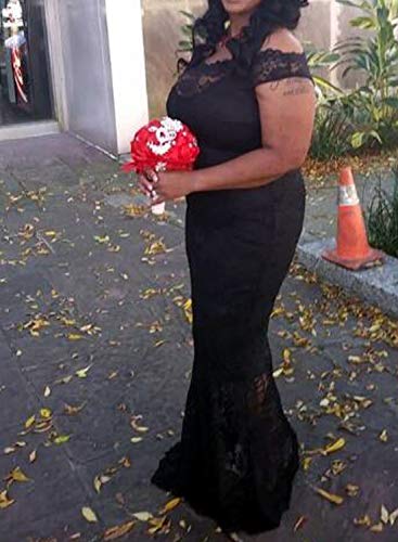 Elapsy Womens Sexy Elegant Off Shoulder Bardot Lace Evening Gown Fishtail Maxi Party Formal Dress Black Medium