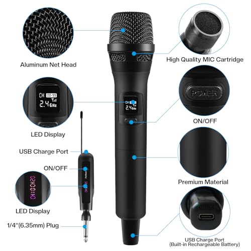 FerBuee Kabelloses Mikrofon Dual Professional Schnurlos Handheld Mikrofon System für Verstärker, PA System, Karaoke, Treffen, Partei, Kirche, DJ, Hochzeit (Schwarz & Schwarz)