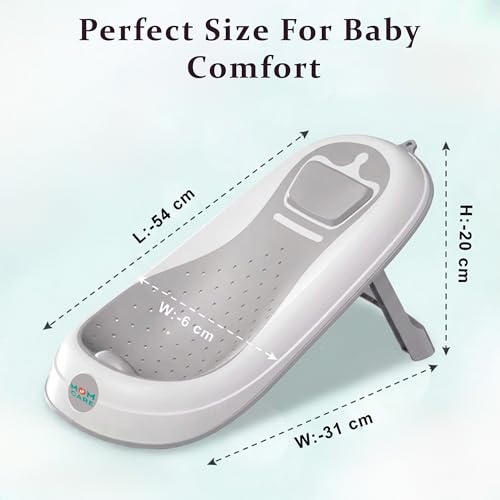 Image of MOM CARE Foldable Baby Bath Support Seat for Newborn (0-6 Months) | Anti-Slip Silicone Baby Bather | Ergonomic Infant Bath Seat for Sink, Tub & Floor | Portable Newborn Bath Support Chair | Grey