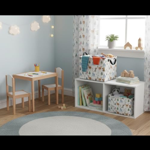 Image of Rectangular Kids Basket Baby Girl Basket Fabric Storage Bin Organizer Box Room Decor(White Animal)