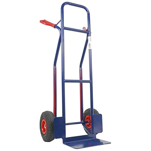HBH Profi Sackkarre 200kg Luftreifen TK200LU04, hoher Rahmen, Stapelkarre mit Treppenrutsche, Transportkarre blau, kugelgelagertes Rad, Sicherheitsgriffe, ideal für Haus, Garten, Umzug, Gewerbe