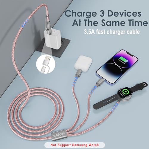 Image of Travel Essentials,Multi Charging Cable for Apple Watch iPhone Charger Pink
