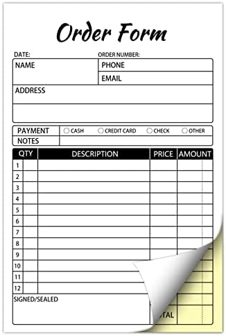Sales Order Books,2 Part Carbonless Sales Invoice Book for Small Business,5.5 x 8.3 inches,Receipt Book with Cardboard(50 Sets)