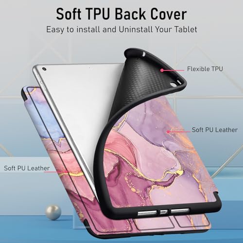 Image of Robustrion Cover for iPad 9th Generation Cover Case with Pencil Holder for Apple iPad 10.2 inch /iPad 9th 7th 8th Generation Smart [Soft and Flexible] Flip Stand Case [Auto Sleep /Wake] - Marble Pink
