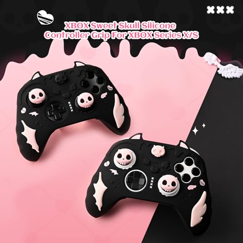 Image of GeekShare Controller Skin Grips Set for Xbox, Silicone Protective Cover Skin Case Compatible with Xbox Series X Controller with 2 Thumb Grip Caps and 2 Stickers (Black Pink)
