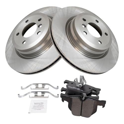 Image of TRQ Rear Brake Pad and Rotor Set Semi Metallic Compatible with 2006 BMW 330i 330xi 2007-2008 335i 335xi 2009-2011 335d 335i 335i xDrive 2011-2013 335is 2013-2015 X1