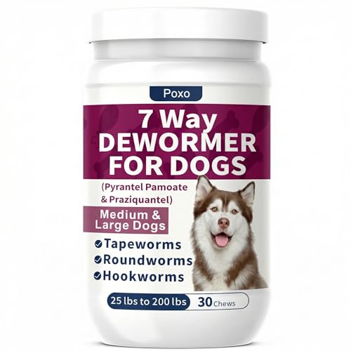 7-Way Dewormer for Dogs, Wormer for Tapeworms, Roundworms & Hookworms in Puppies & Medium–Large...