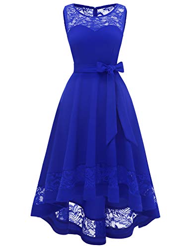 Gardenwed Vintage Sin Mangas Vestidos de Dama de Honor Vestidos de Fiesta de Encaje Floral de Alta Bajo La Noche de Las Mujeres Vestidos de Cóctel Royal Blue L
