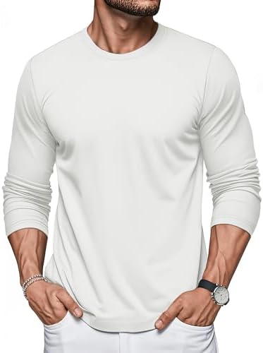 MAGCOMSEN Langarm Shirt Herren Baumwolle Basic Einfarbig Rundhals Tshirt | Baumwollstoff, Atmungsaktive, Dünn, Leicht, Hautverträglich, Komfortabel, Freizeit, Altag, Outdoor, Unter