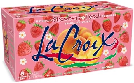 La Croix Strawberry Peach Sparkling Water Pack of 8 (355ml Cans) – Zero Sugar Flavored Carbonated Water, Naturally Essenced, Unsweetened Beverage
