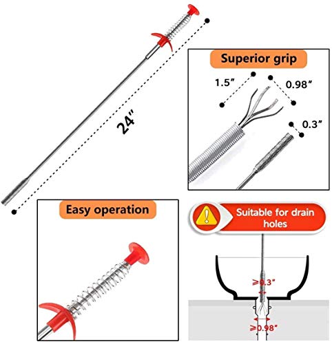 5 in 1 Sink Snake Cleaner Drain Auger Hair Catcher, Sink Dredge Drain Clog Remover Cleaning Tools for Kitchen Sink Bathroom Tub Toilet Clogged Drains Dredge Pipe Sewers Forlivese