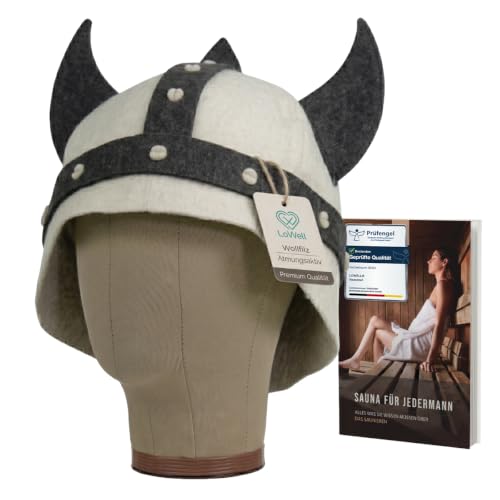 LoFelt® cappello da sauna - in feltro per lui e per lei inclusa guida - ideale per una straordinaria esperienza di wellness - motivo Germanius (chiaro) - berretto da sauna cappuccio da sauna