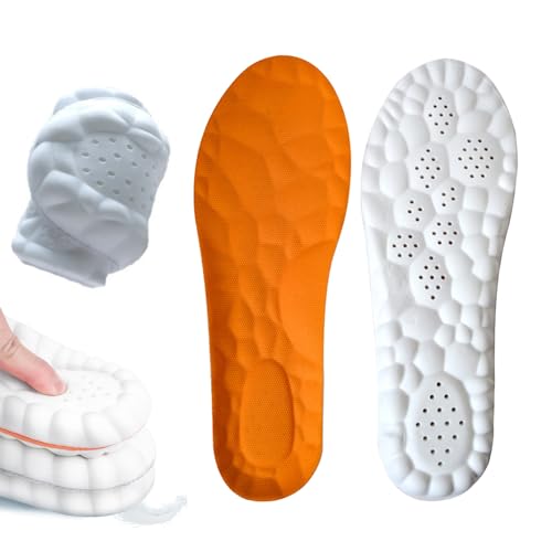 Semelles en Mousse à Mémoire de Forme 4D avec Soutien de la Voûte Plantaire,Semelles Orthopédiques,Semelles de Massage-Fasciite Plantaire,Semelle Antidérapante,Semelle Sport (Orange, 37-38)