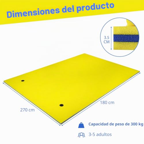 Miniatura 2 de Homasis 270 X 180 Cm Hamaca De Agua Para 4-6 Personas, Alfombra De Natación Enrollable De Hasta 400 Kg, Alfombra De Agua Flotante De Espuma Xpe, Hamaca De Agua Para Mar, Piscina Y Lago Amarillo, 270